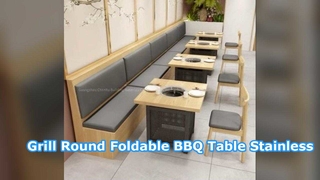 Grill Round Foldable BBQ Table Stainless Steel Restaurant Barbecue Table Korean BBQ Grill Table Barb
